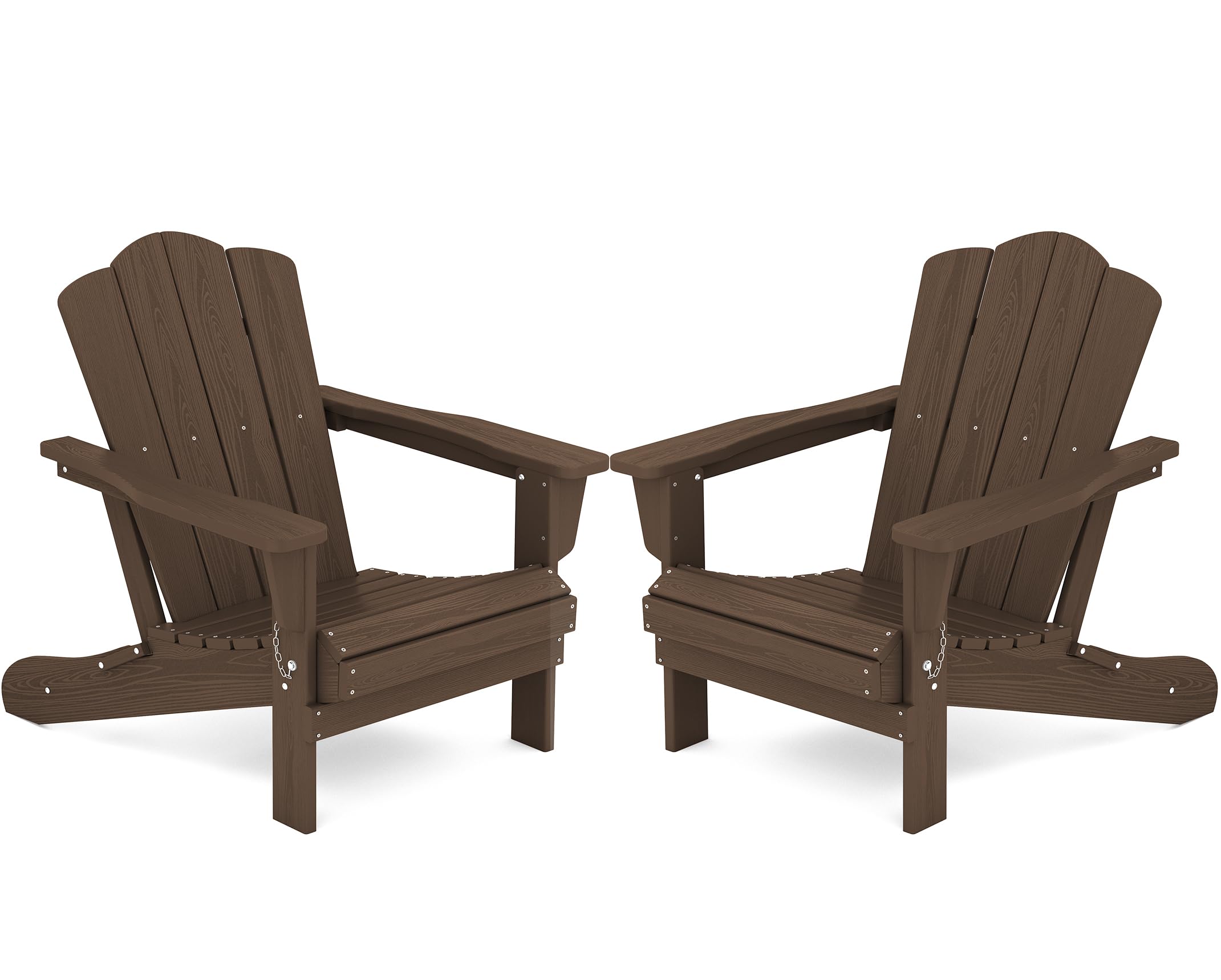 Kingyes Folding Adirondack Chair Set Of 2, Hdpe All-Weather Folding Adirondack Chair, Coffee